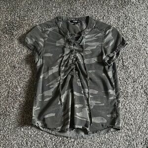 Express Gray Camouflage Lace-Up Top